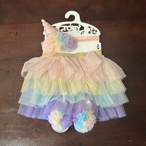 Toby infant unicorn tutu, headband and feet pompoms